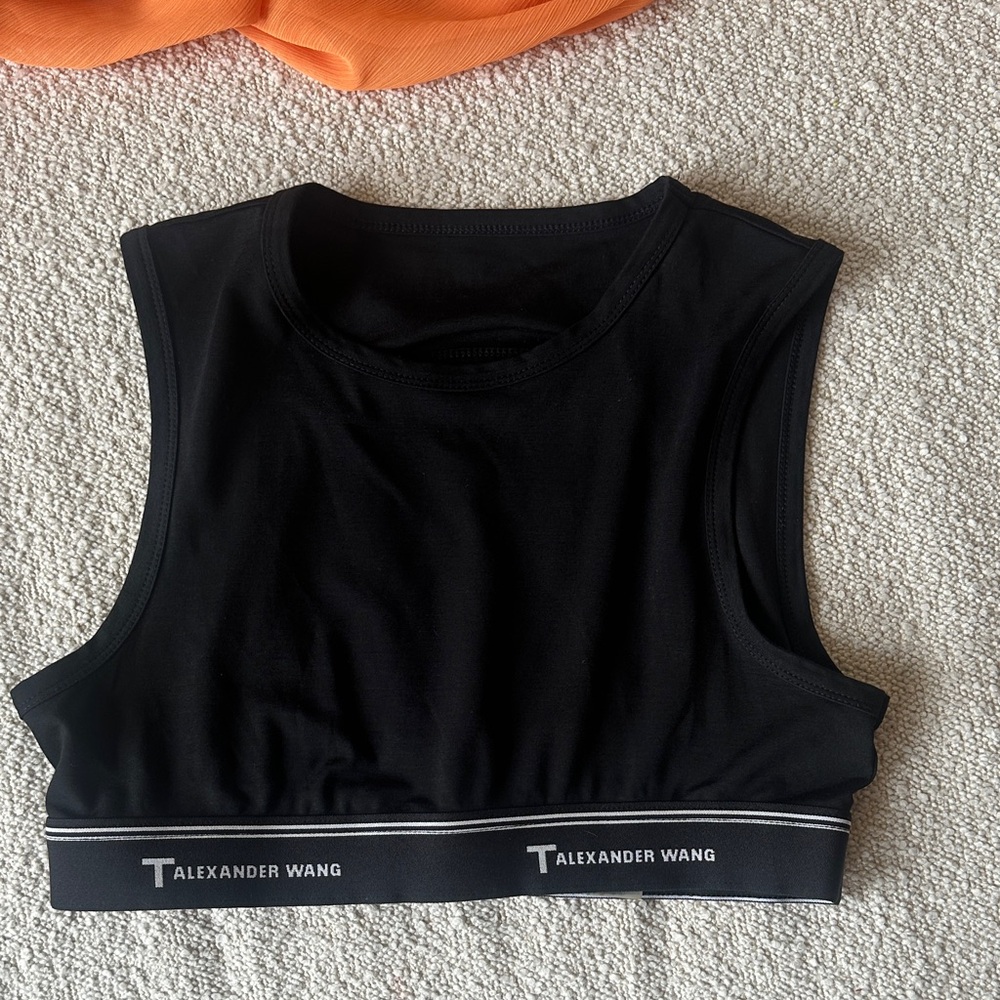 Alexander Wang Black Logo Band Cropped Open Back Tank